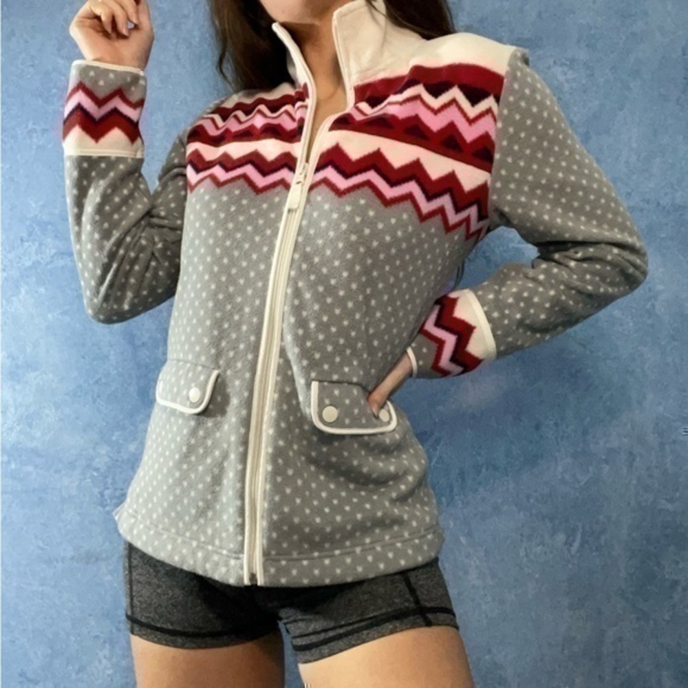 Talbots Fair Isle Zip Up Fleece Jacket